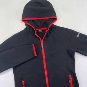 Microsoft Black Zip Up Hoodie Ladies Medium USA Sweatshirt Red Trim Techwear